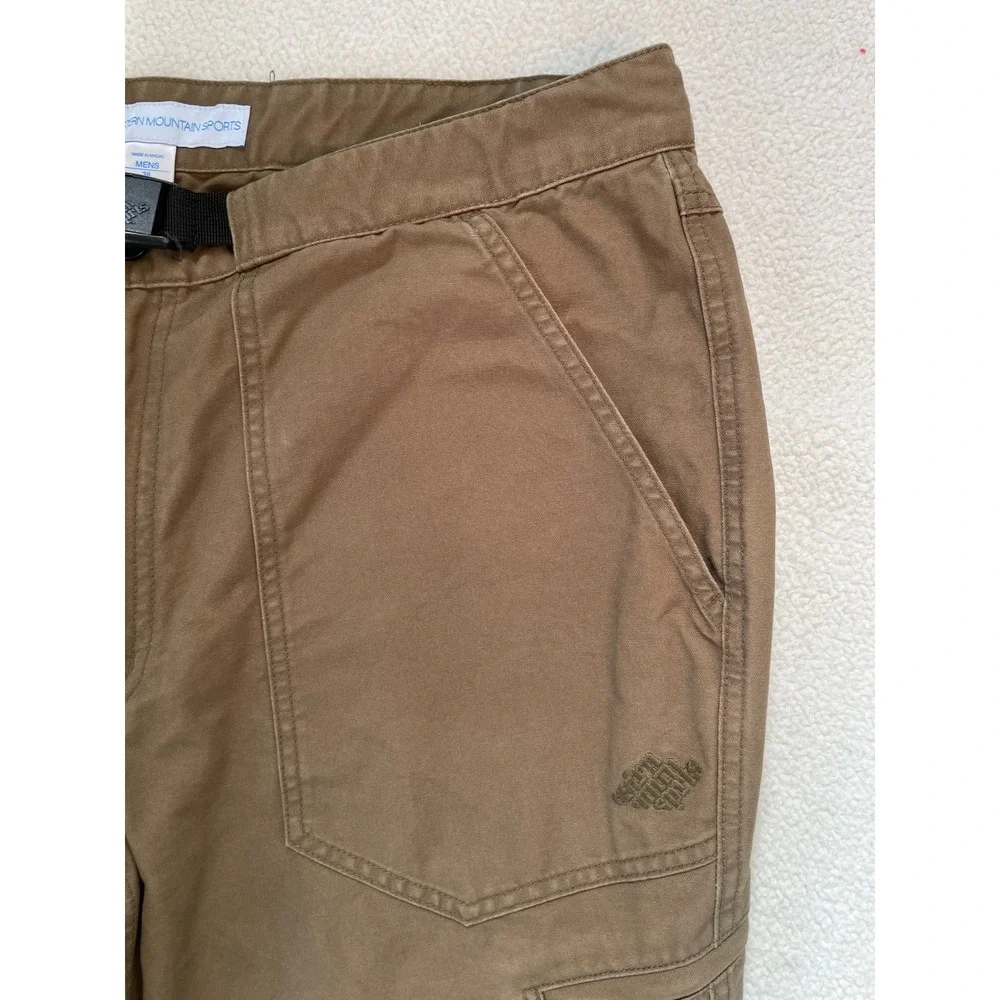 90s Eastern Mountain Sports Mens 38‎ Hiking Pants Brown Canvas Belted Cargo